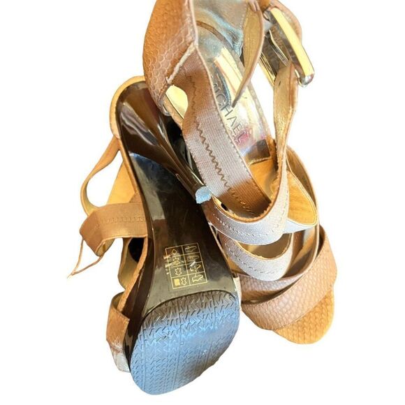 Michael Kors Strappy  Snake Skin Print‎ Tan Heels Size 7.5 - Picture 6 of 6